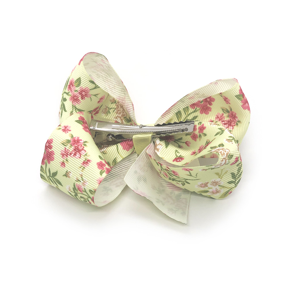 floral-prints-childrens-kids-ribbon-hair-bows-clip-light-green-1