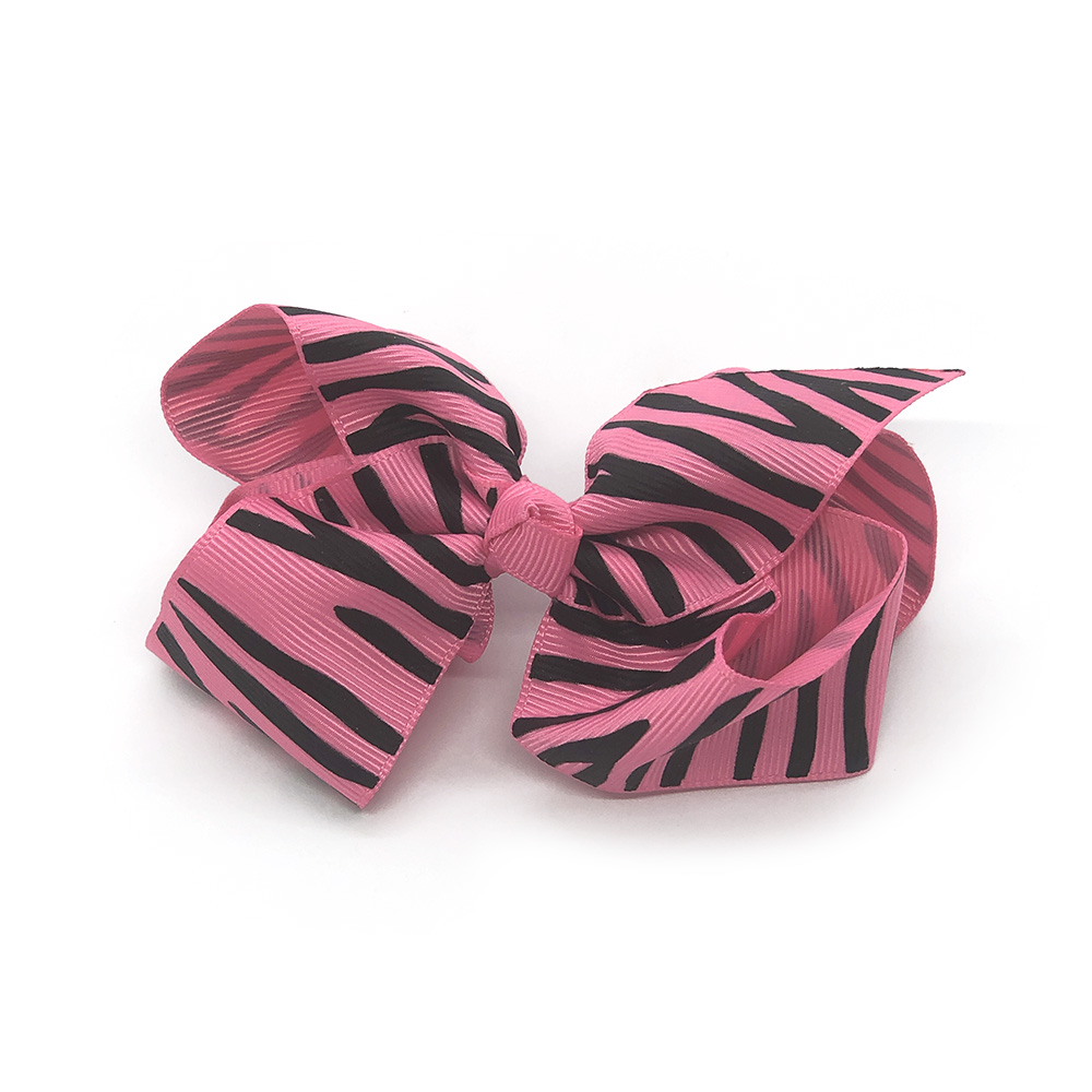 zebra-striped-childrens-kids-hair-bows-clip-pink-1a
