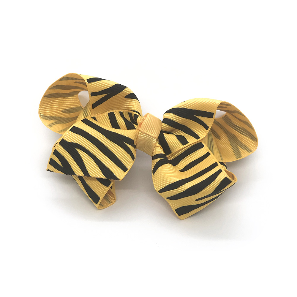 zebra-striped-childrens-kids-hair-bows-clip-yellow-1
