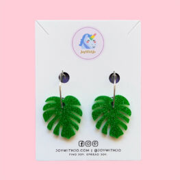 cute-glitter-monstera-leaf-earrings-hoop-earrings