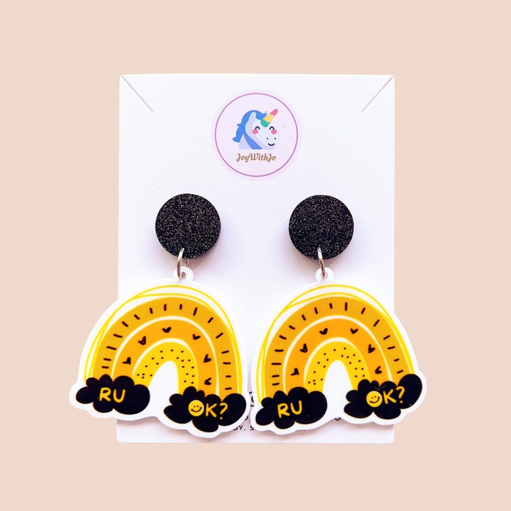 cute-whimsical-rainbow-r-u-ok-earrings-yellow