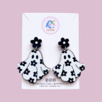 Joy With Jo Reviews black and white floral ghost acrylic earrings halloween earrings