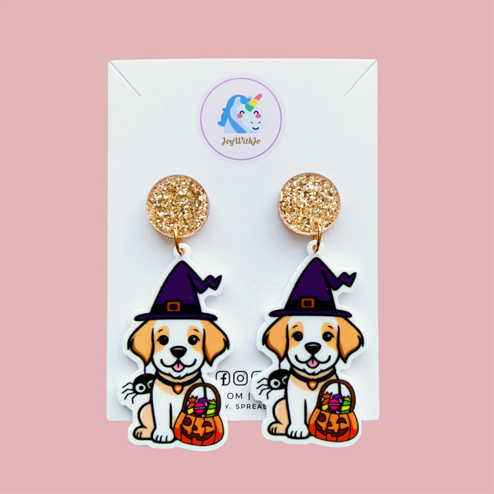 cute-dog-spider-witch-hat-halloween-earrings