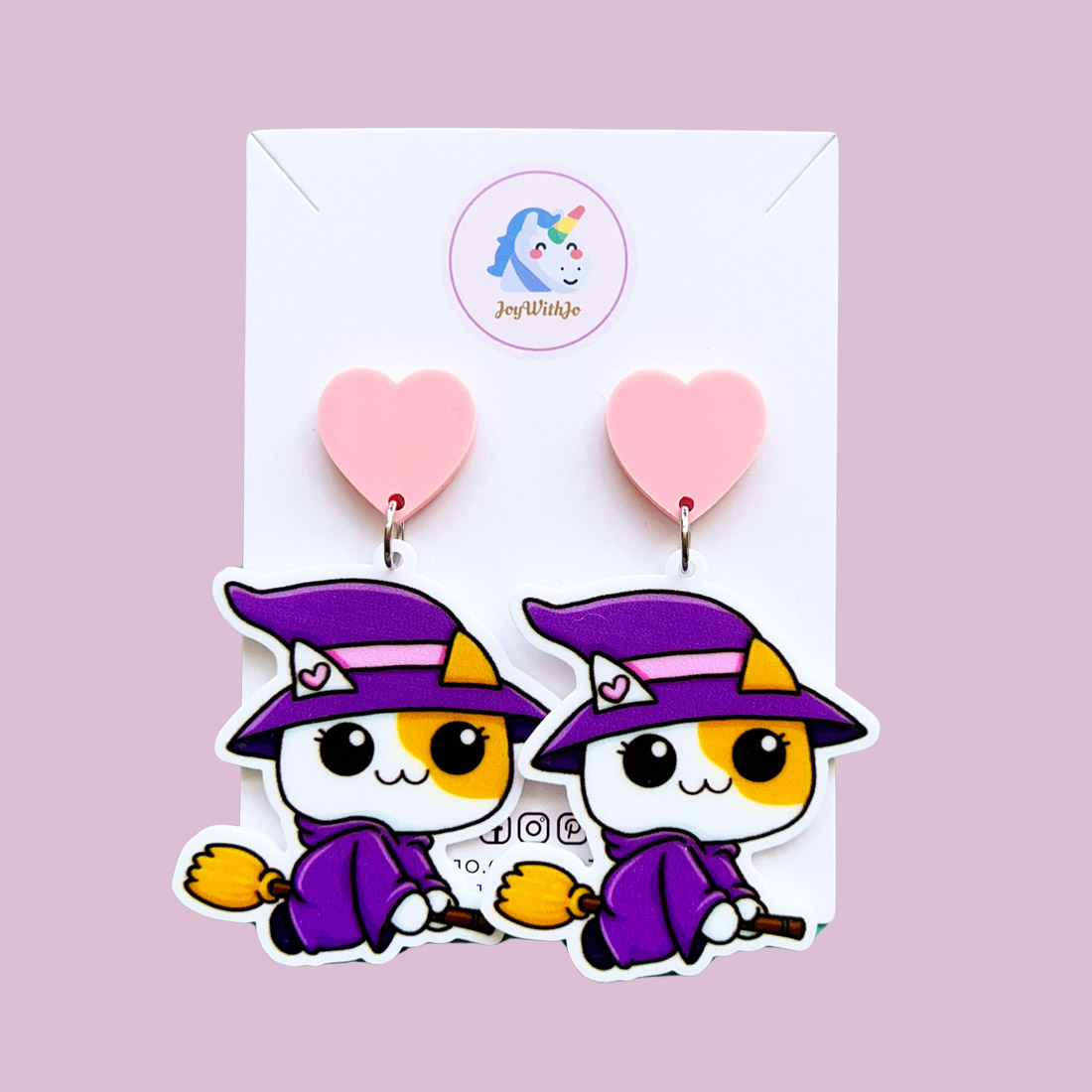 too-cute-witch-cat-on-broomstick-halloween-earrings-purple too-cute-witch-cat-on-broomstick-halloween-earrings-purple