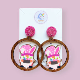 too-cute-bunny-gnome-easter-egg-wood-easter-earrings-pink