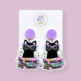 books-are-my-freakin-therapy-cat-book-week-earrings