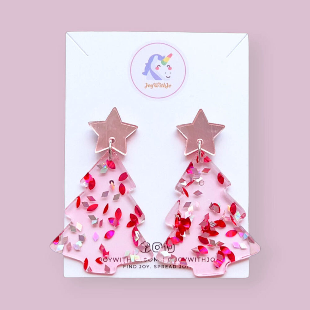 pink-foil-glitter-acrylic-christmas-tree-earrings